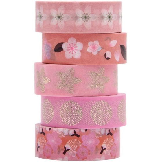 Set de 5 Masking Tape Sakura - Fleurs de cerisier 1.5 cm x 10 m