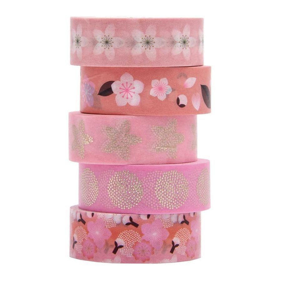 Set de 5 Masking Tape Sakura - Fleurs de cerisier 1.5 cm x 10 m