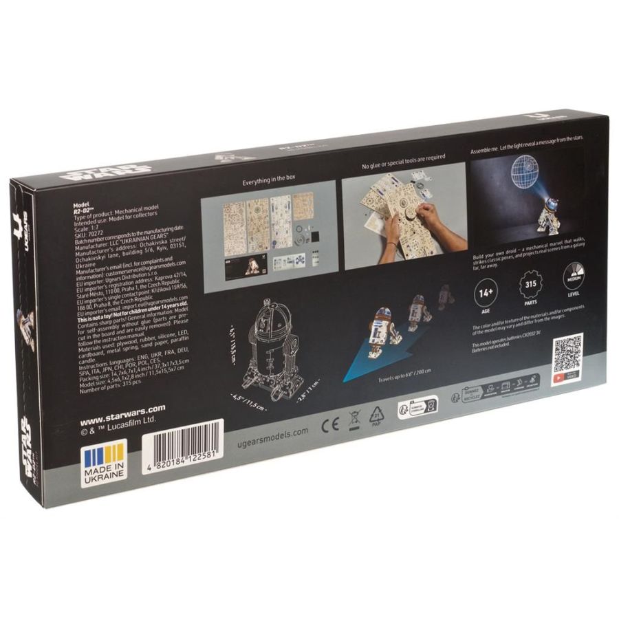 Maquette UGEARS R2-D2™ Star Wars™ - Droid Mécanique en Bois 3D avec Projecteur | Art & Loisirs