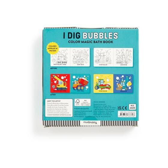 Livre de Bain MUDPUPPY Bulles d'Eau - Magie des Couleurs & Véhicules de Construction pour Tout-petits