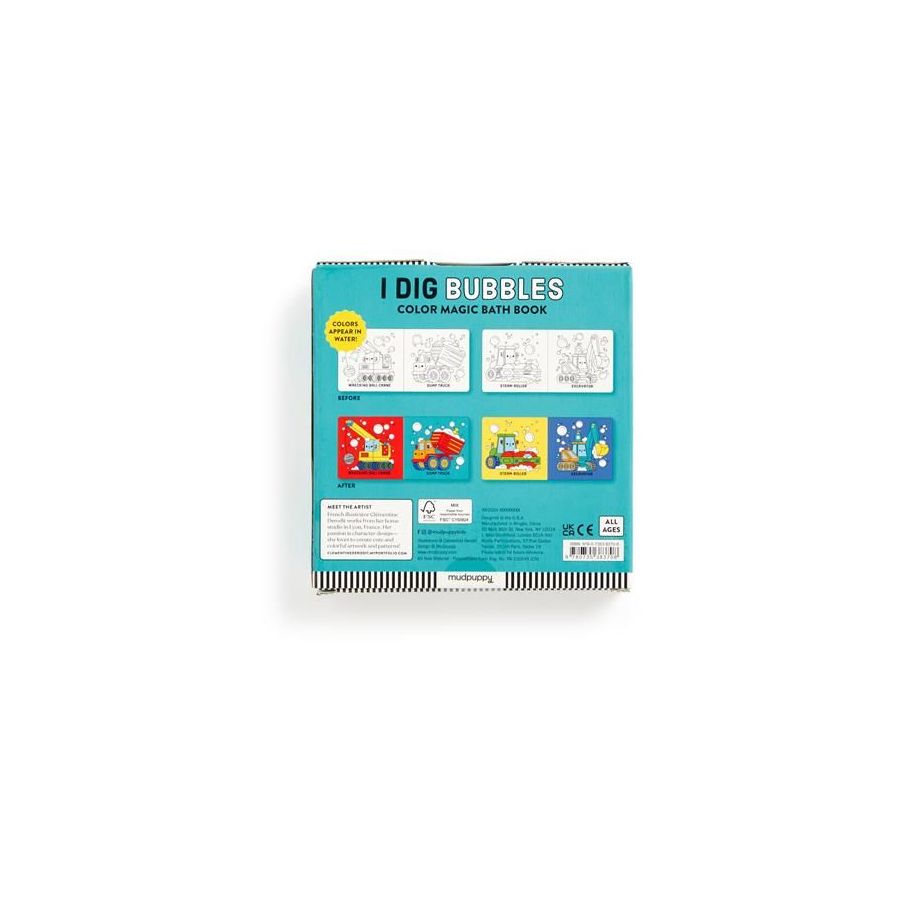 Livre de Bain MUDPUPPY Bulles d'Eau - Magie des Couleurs & Véhicules de Construction pour Tout-petits
