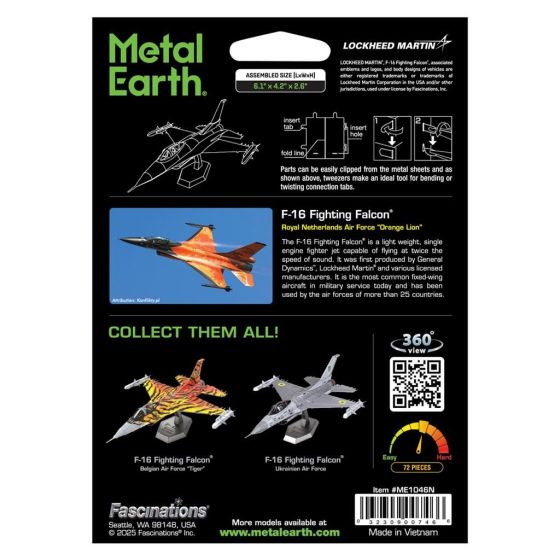 Maquette 3D Métal F-16 Fighting Falcon Lion Orange - Armée De L'Air Royale Pays-Bas | METAL EARTH Art & Loisirs
