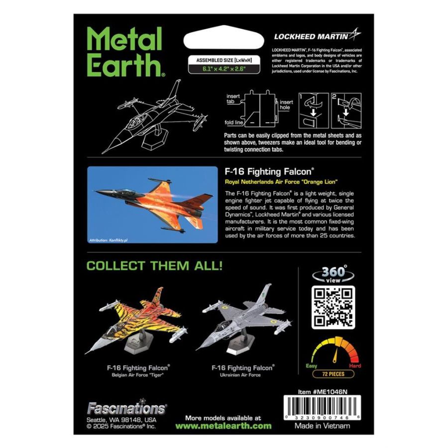 Maquette 3D Métal F-16 Fighting Falcon Lion Orange - Armée De L'Air Royale Pays-Bas | METAL EARTH Art & Loisirs