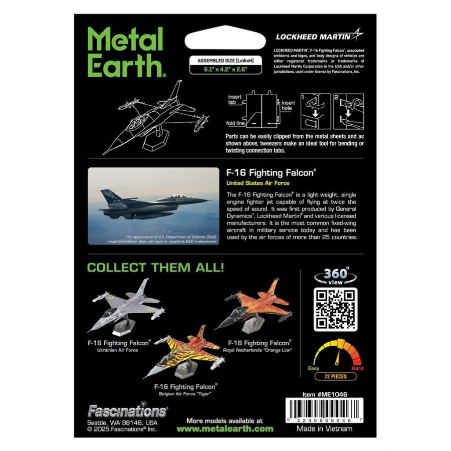 Maquette 3D Métal F-16 Fighting Falcon US Air Force - METAL EARTH | Précision & Collection