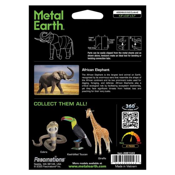 Maquette 3D Métal Earth African Elephant - Éléphant d'Afrique à Construire - Art & Loisirs