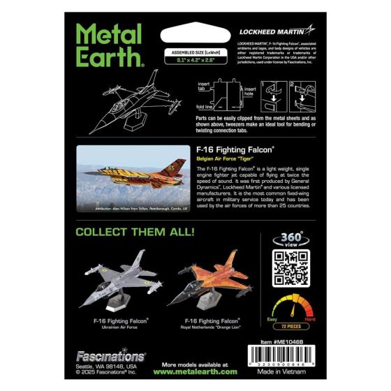Maquette 3D Métal F-16 Fighting Falcon Armée Belge Tigre - METAL EARTH 14+ | Art & Loisirs