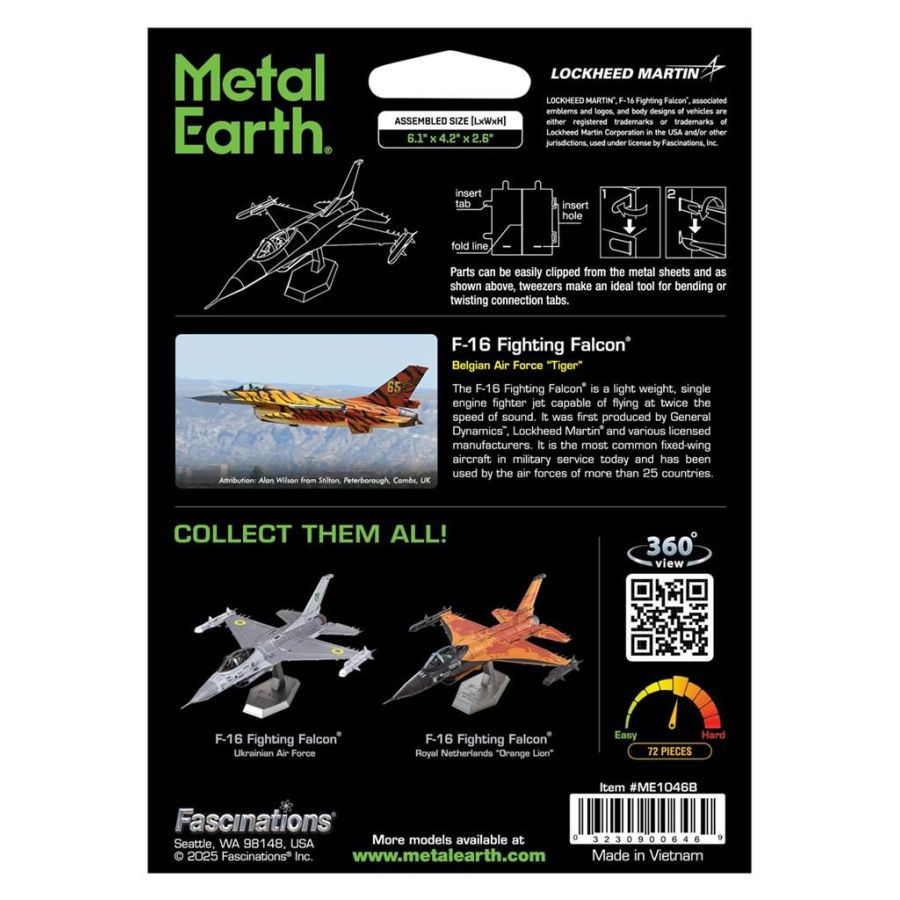Maquette 3D Métal F-16 Fighting Falcon Armée Belge Tigre - METAL EARTH 14+ | Art & Loisirs