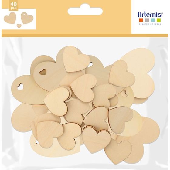Lot de 40 Cœurs en Bois Artemio à Décorer - Loisirs Créatifs