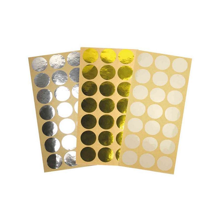 Pastilles adhésives transparentes, or, argent