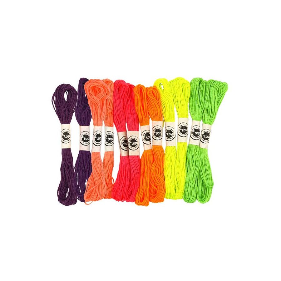 12 Écheveaux Coton Fluo CTOP pour Bracelets | Art & Loisirs