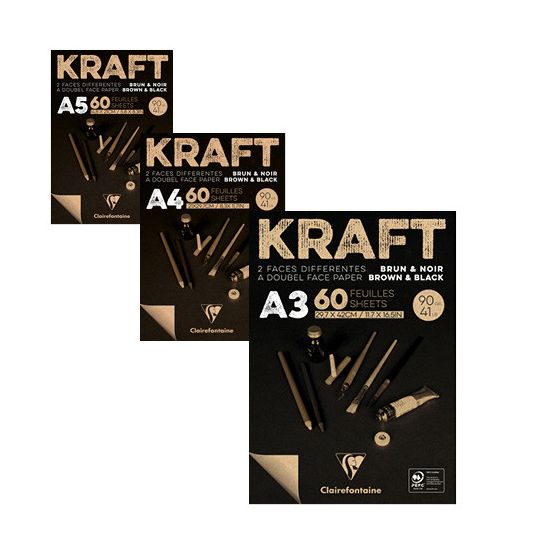 Clairefontaine - Bloc Kraft Bi-Face Colle Marron/Noir 60F 90G