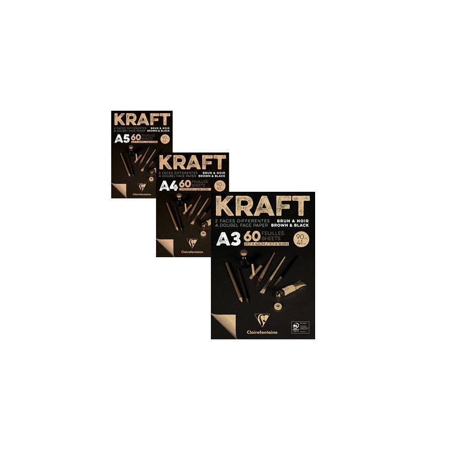 Clairefontaine - Bloc Kraft Bi-Face Colle Marron/Noir 60F 90G