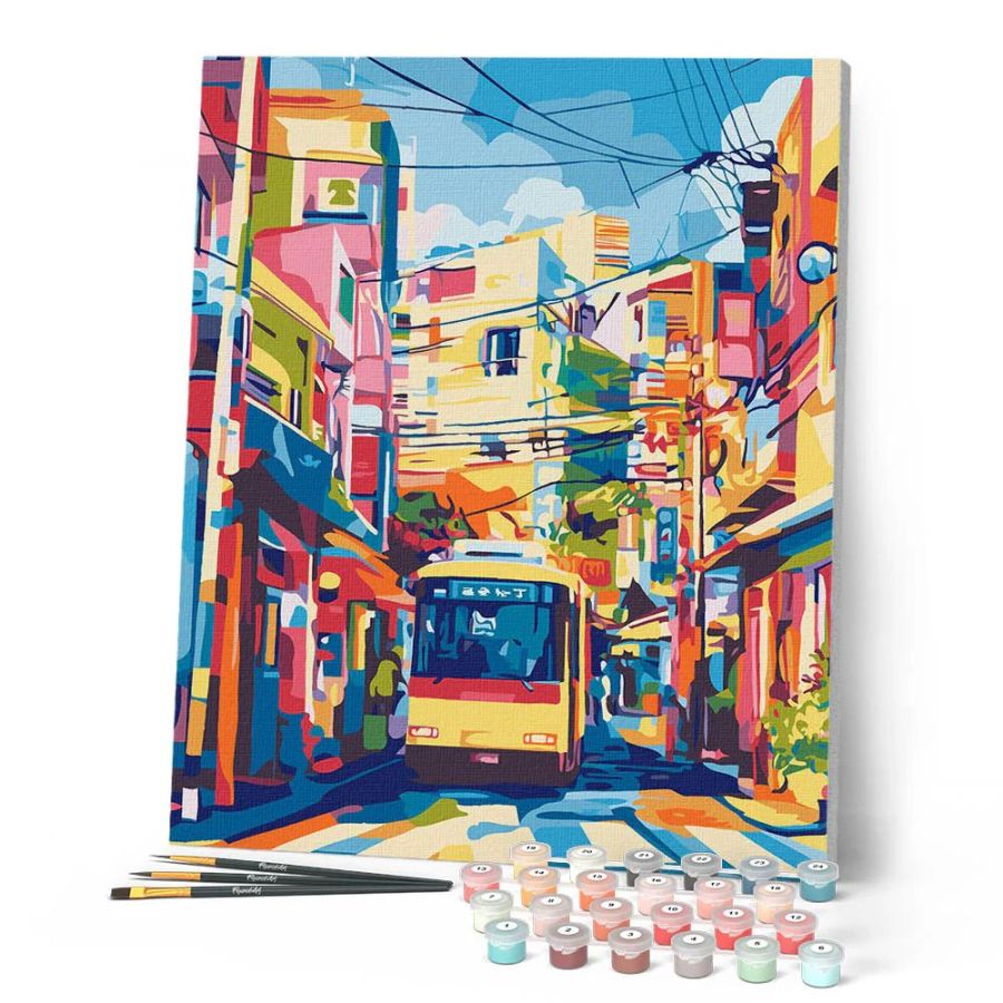 Peinture par Numéro 40x50 tendue sur châssis – Bus de la ville de Tokyo