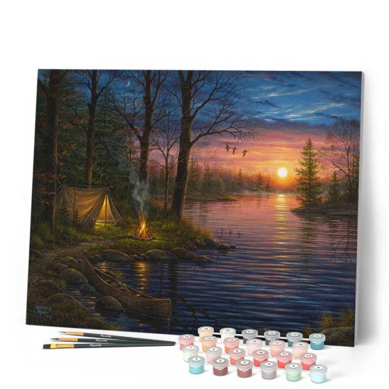 Peinture par Numéro 40x50 tendue sur châssis – Camping au bord du lac