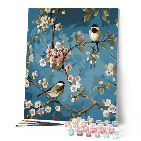 Peinture par Numéro 40x50 tendue sur châssis – Fleurs et oiseaux