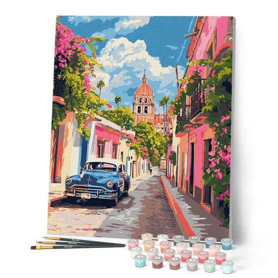 Peinture par Numéro 40x50 tendue sur châssis – Voiture classique à mexico