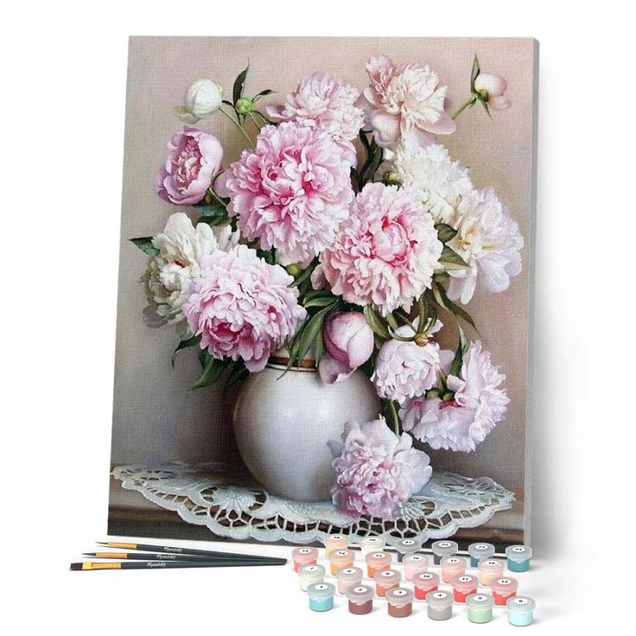 Peinture par Numéro 40x50 tendue sur châssis – Vase de pivoines