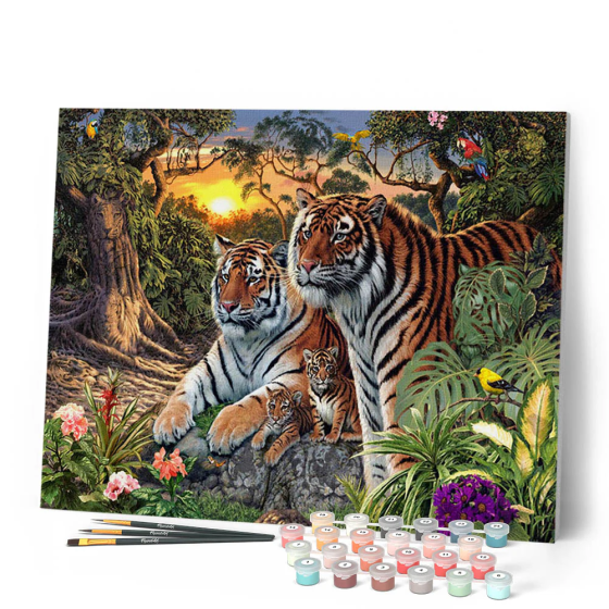 Peinture par Numéro 40x50 tendue sur châssis – Famille de tigres