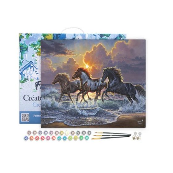 Peinture par Numéro 40x50 tendue sur châssis – Trio de chevaux