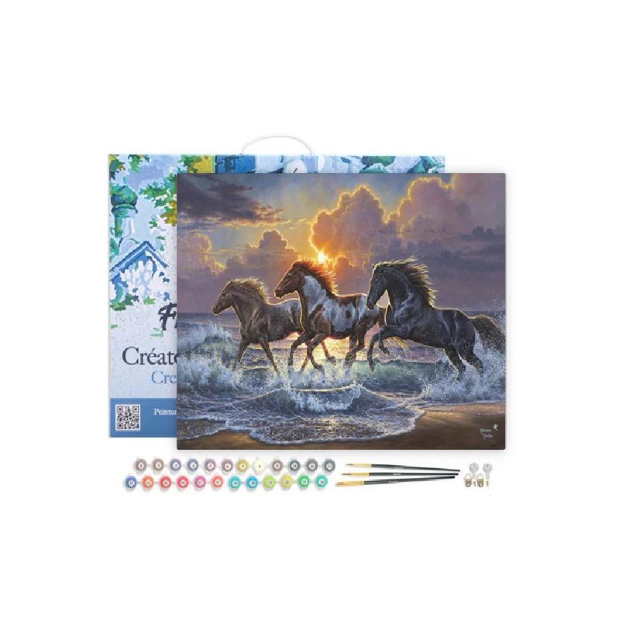 Peinture par Numéro 40x50 tendue sur châssis – Trio de chevaux