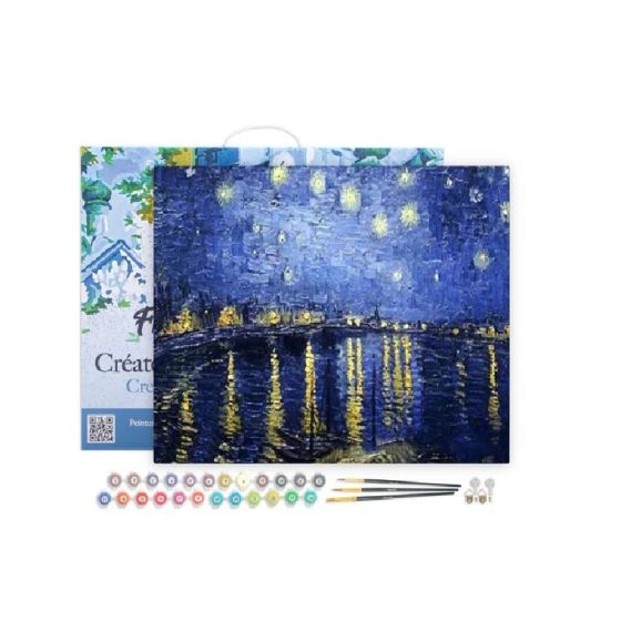 Peinture par Numéro 40x50 tendue sur châssis – Nuit Etoilé sur le Rhône