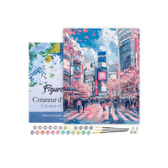 Peinture par Numéro 40x50 tendue sur châssis – Fleurs de cerisier de Shibuya
