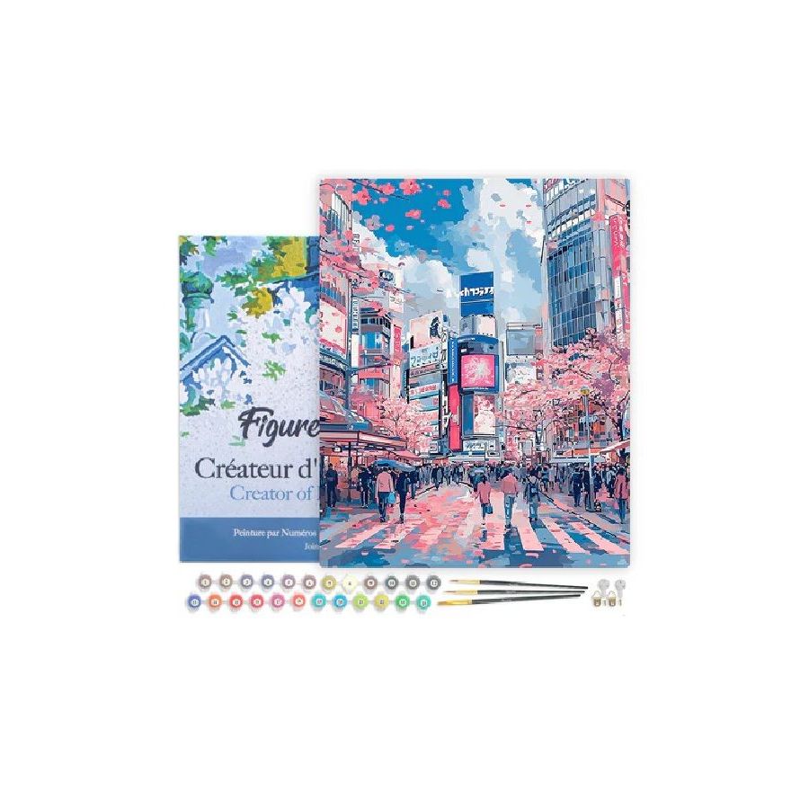 Peinture par Numéro 40x50 tendue sur châssis – Fleurs de cerisier de Shibuya