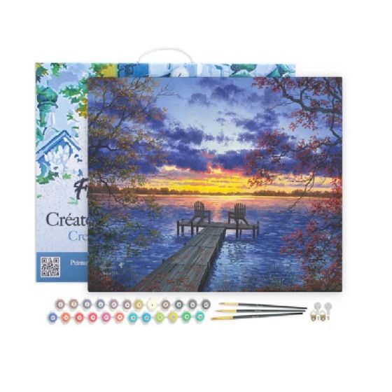 Peinture par Numéro 40x50 tendue sur châssis – Ponton au coucher de Soleil