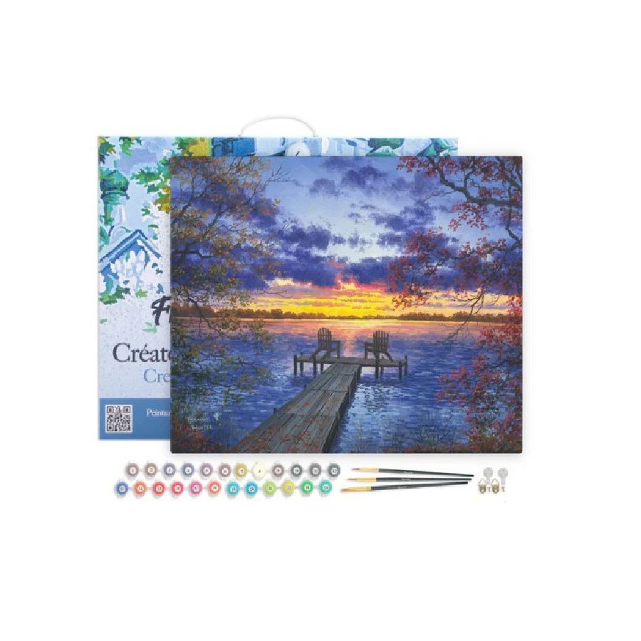 Peinture par Numéro 40x50 tendue sur châssis – Ponton au coucher de Soleil