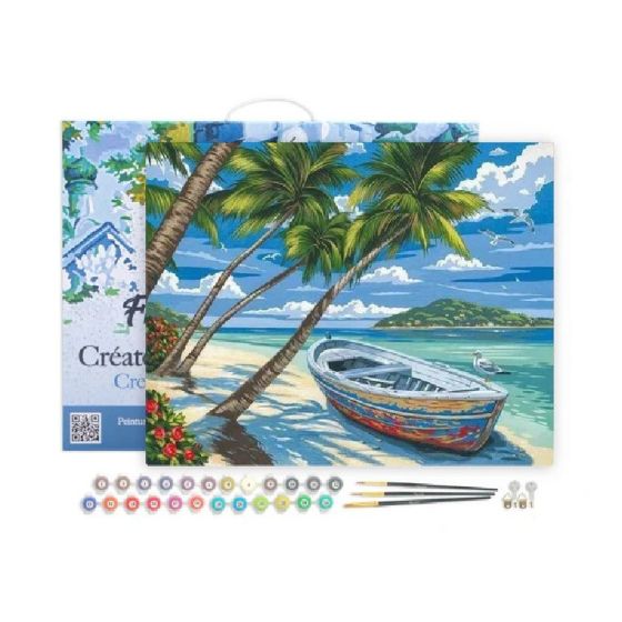 Peinture par Numéro 40x50 tendue sur châssis – Barque sous les Cocotiers