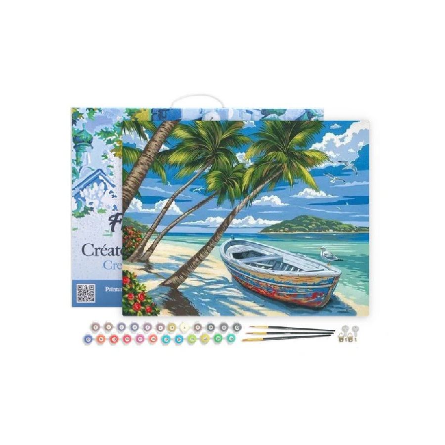 Peinture par Numéro 40x50 tendue sur châssis – Barque sous les Cocotiers