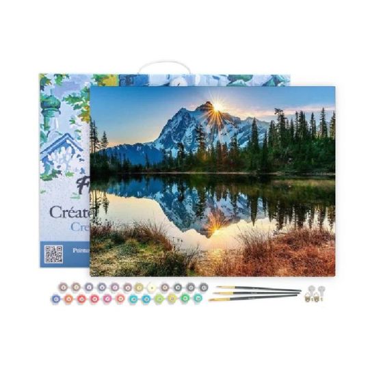 Peinture par Numéro 40x50 tendue sur châssis – Lac et Reflet de Montagne