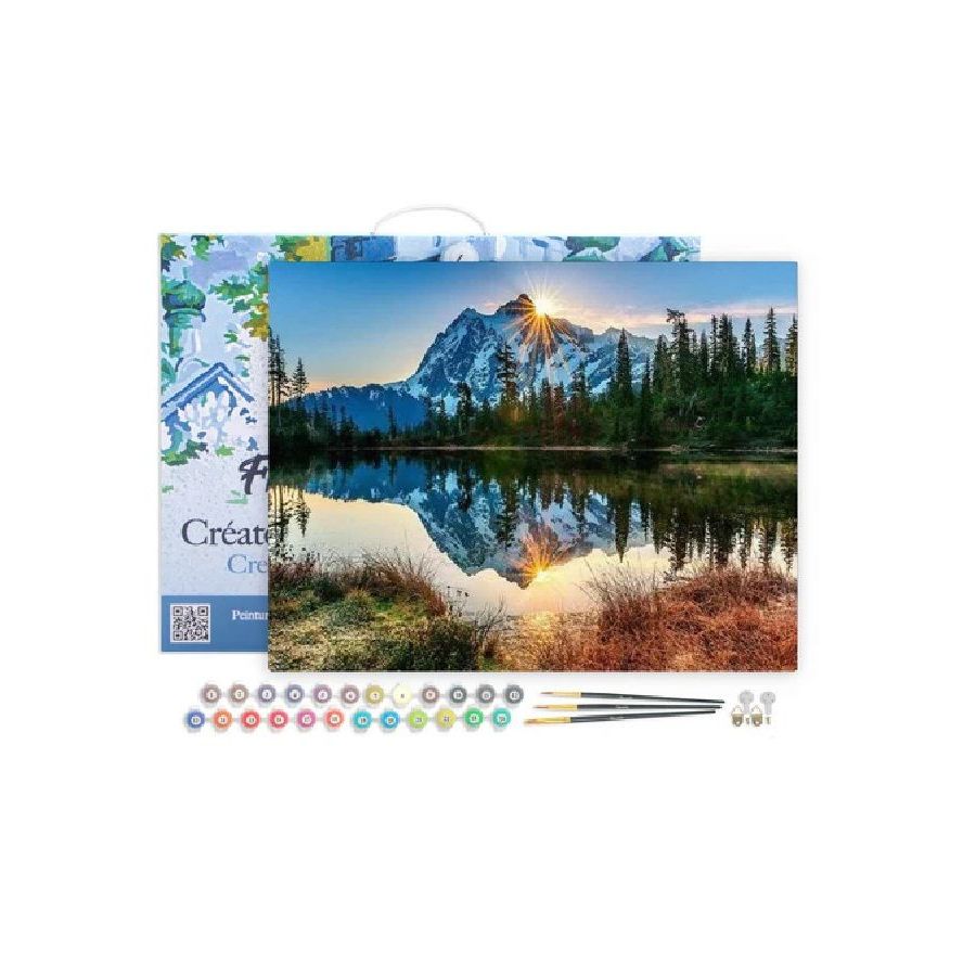 Peinture par Numéro 40x50 tendue sur châssis – Lac et Reflet de Montagne
