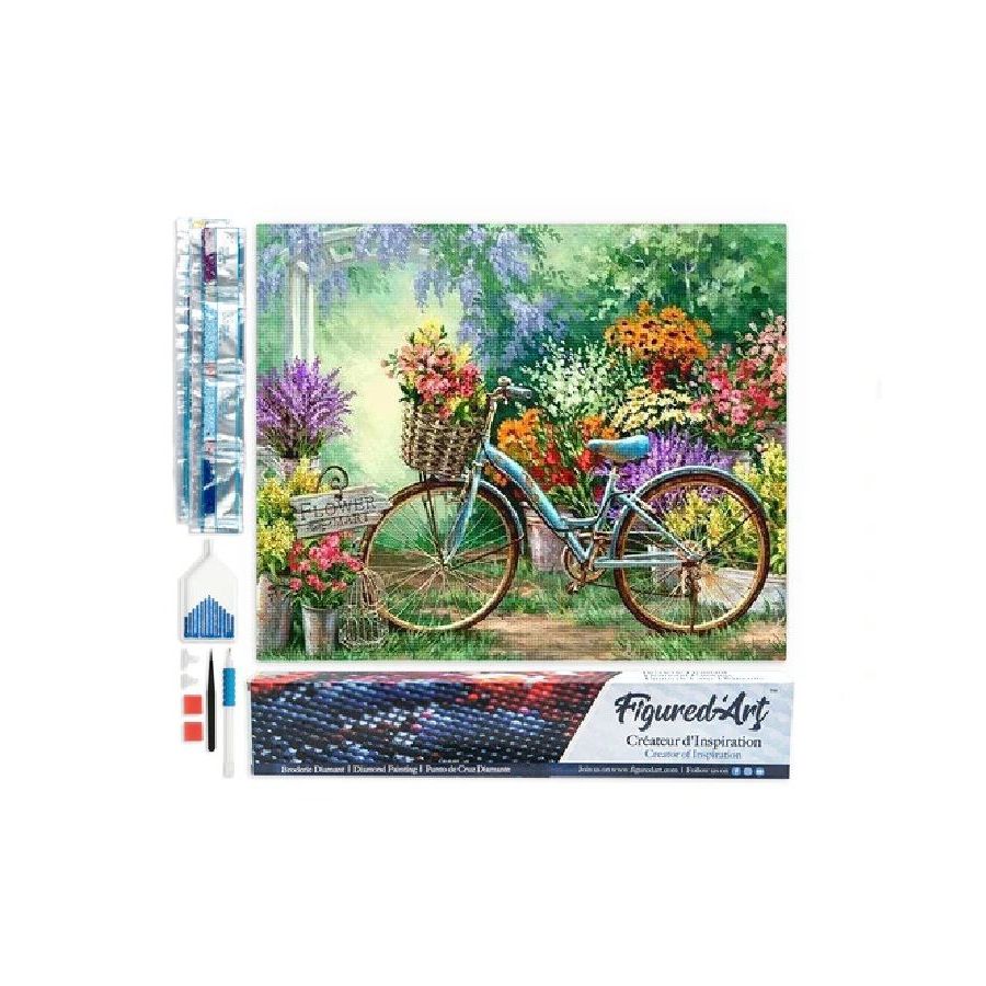 Broderie Diamant 40x50 cm - Vélos et Fleurs