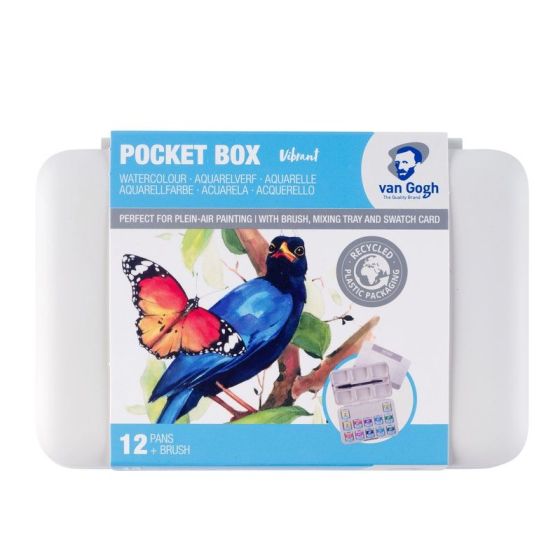 Van Gogh Set de peinture aquarelle 12 couleurs vives en godets, pocket box en plastique