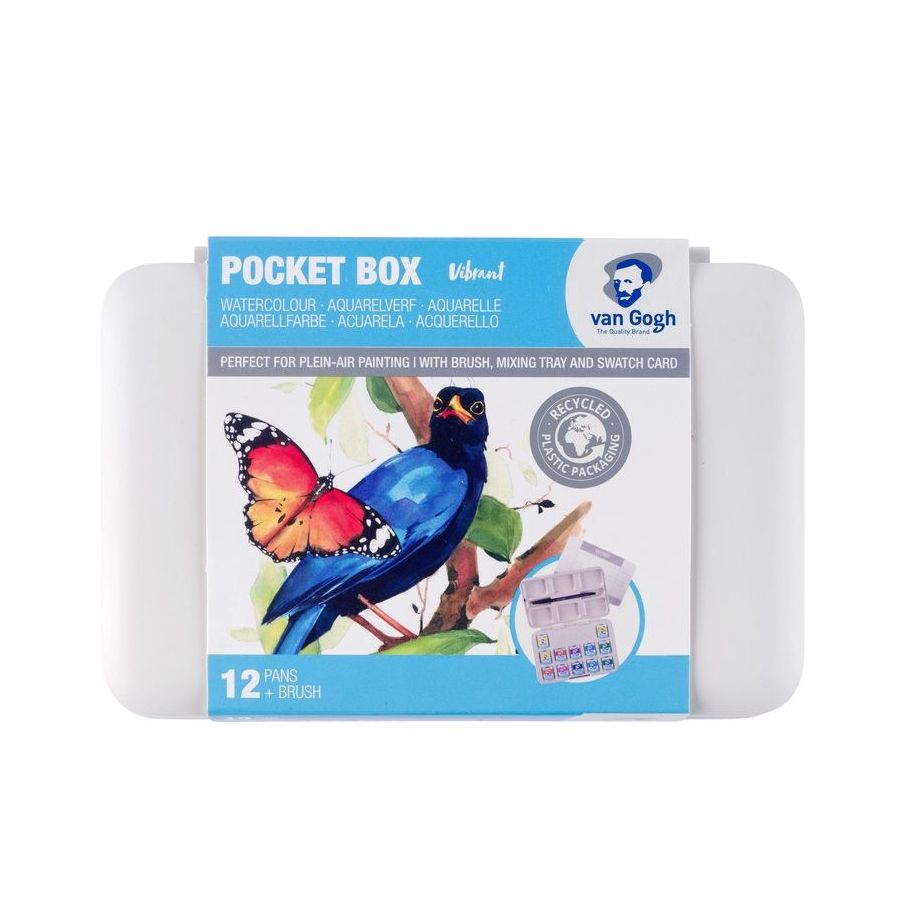 Van Gogh Set de peinture aquarelle 12 couleurs vives en godets, pocket box en plastique