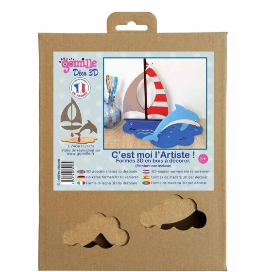 Support en bois à décorer 3D  : Dauphin/ bateau