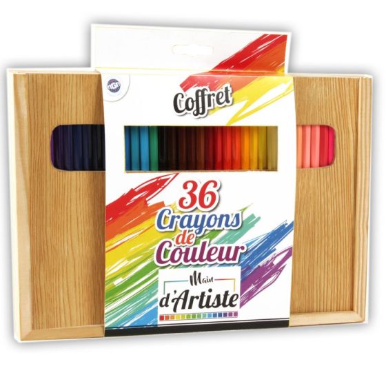 Boite bois 36 crayons de couleur - MGM