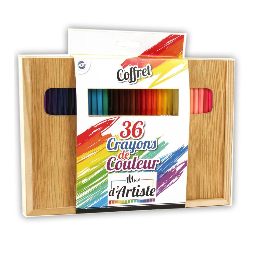 Boite bois 36 crayons de couleur - MGM