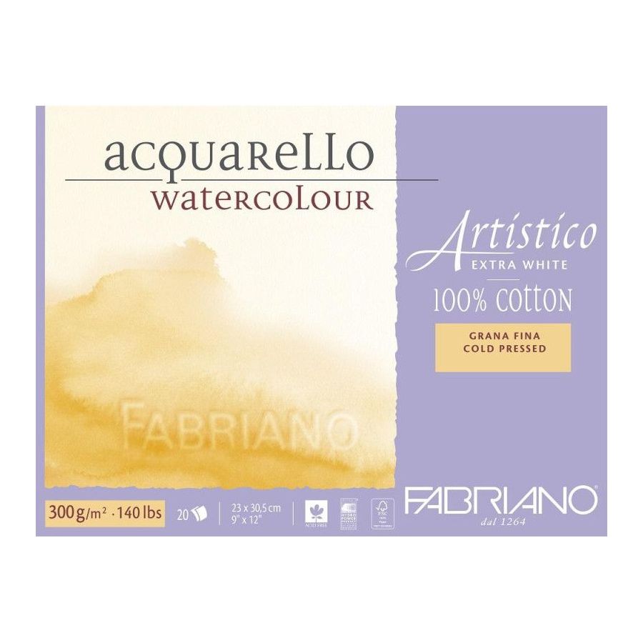 Bloc extra blanc 100% coton 35,5x51 300g 15f grain fin Fabriano Artistico