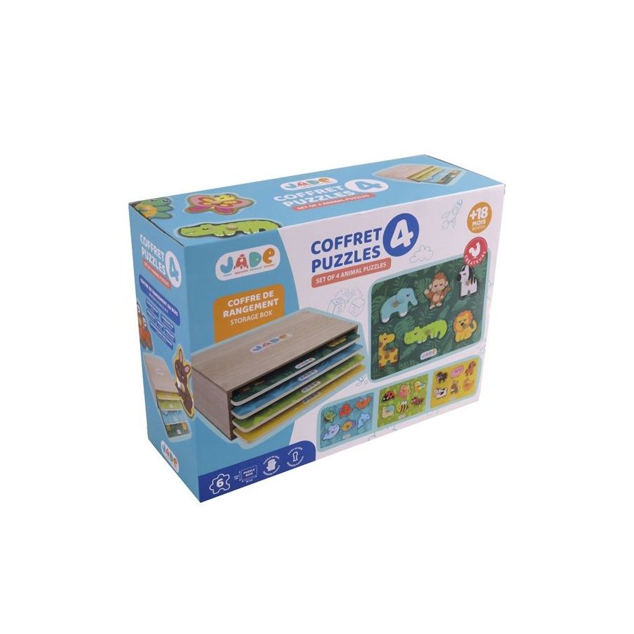Coffret 4 puzzles bois a picots - tiroir rangement MGM