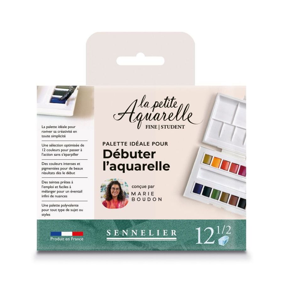 Palette aquarelle fine débutant « la petite aquarelle » par Marie Boudon 12 ½ godets Sennelier