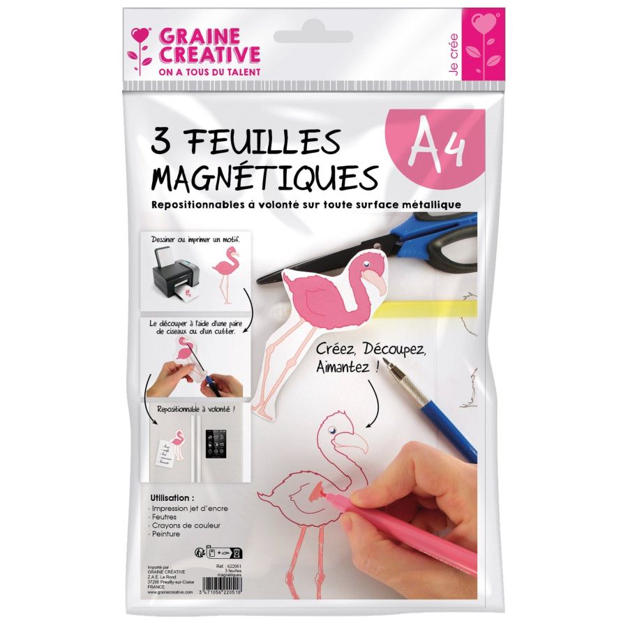 Pochette 3 feuilles magnétiques A4 -  crééz, imprimer, aimantez