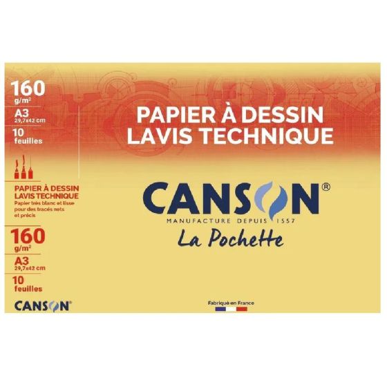 Pochette 10 Feuilles à dessin Lavis Technique 160G A3