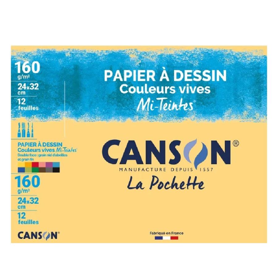 Pochette 12 Feuilles papier à dessin couleurs vives  160G 24x32 cm