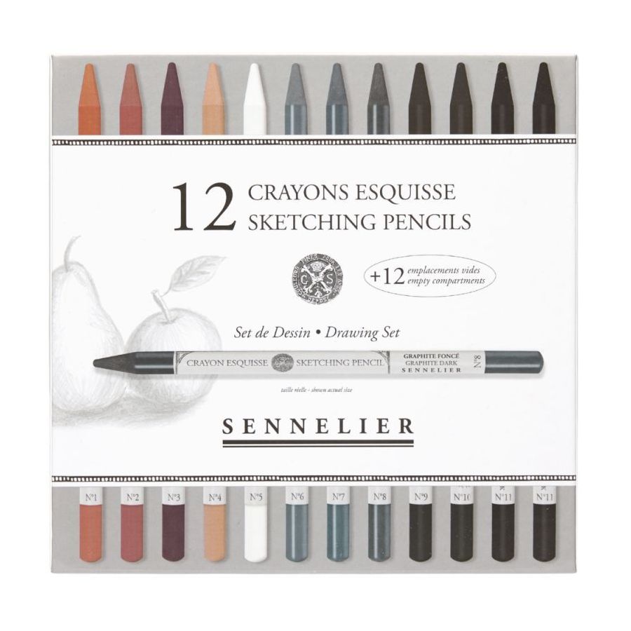 Set 12 crayons esquisse + 12 emplacements vides - Sennelier