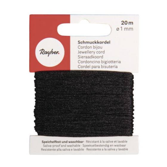 Cordon bijoux en nylon ciré noir 1mm x 20m | Art & Loisirs