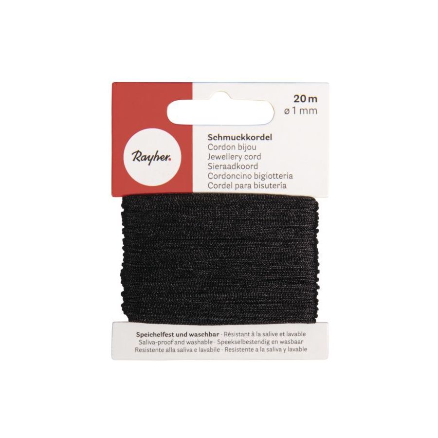 Cordon bijoux en nylon ciré noir 1mm x 20m | Art & Loisirs