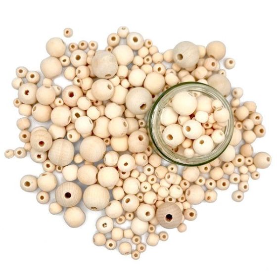 Perles rondes en bois brut 0.8-2.3 cm x385 - CTOP | Art & Loisirs