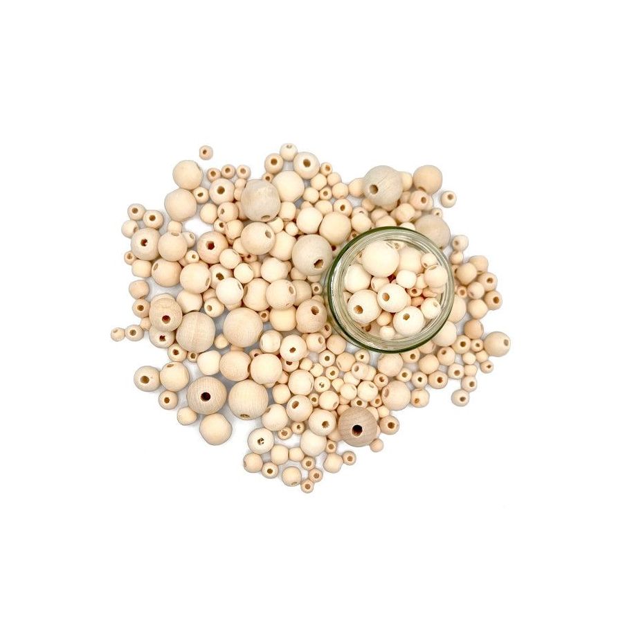 Perles rondes en bois brut 0.8-2.3 cm x385 - CTOP | Art & Loisirs